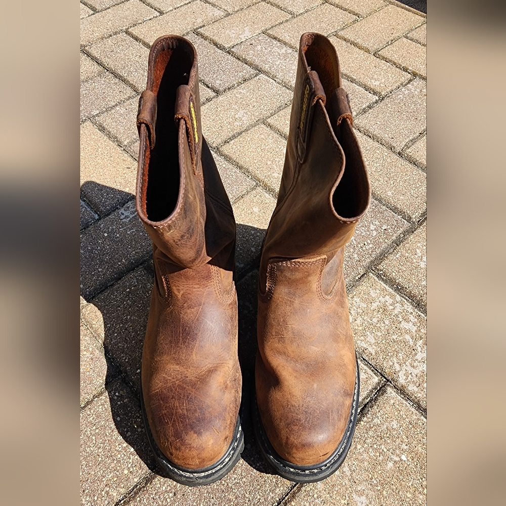 Men's Brown Caterpillar Leather Safety Boots SIZE 7 Steel Toe